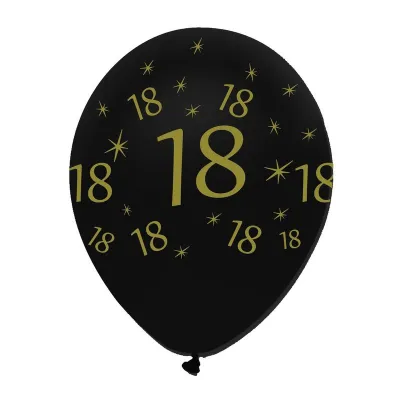 Balloon number 18 black/gold, 6 pieces