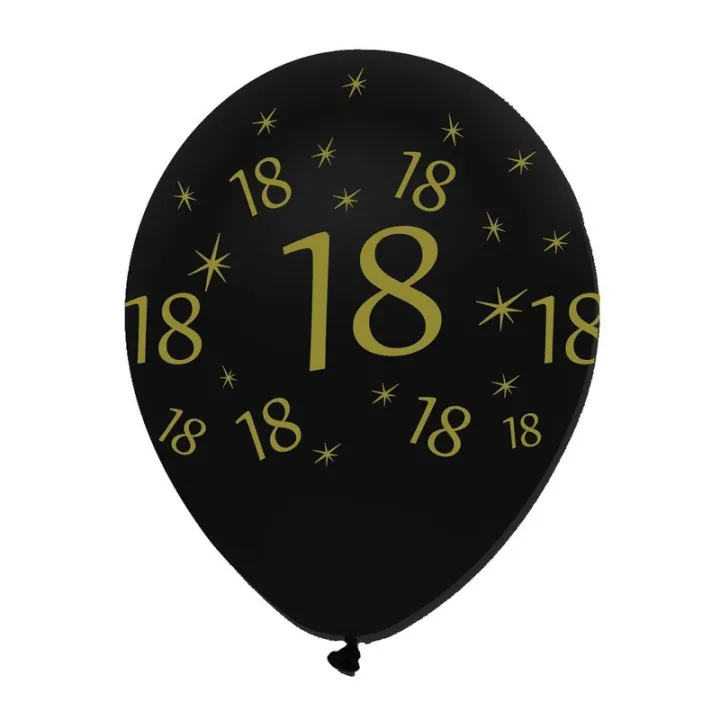 Ballon numéro 18 noir/or, 6 pièces