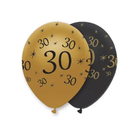 Balloon number 30 black/gold, 6 pieces