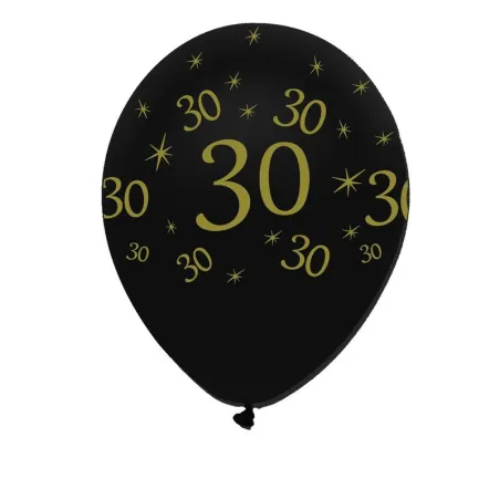 Balloon number 30 black/gold, 6 pieces