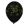 Ballon Zahl 30 Schwarz/Gold, 6 Stück