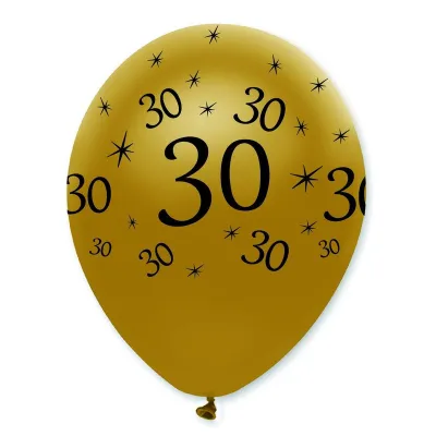 Ballon Zahl 30 Schwarz/Gold, 6 Stück