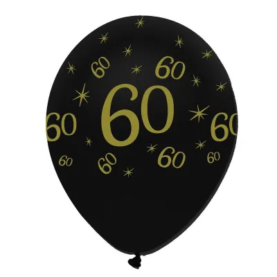 Ballon Zahl 60 Schwarz/Gold, 6 Stück