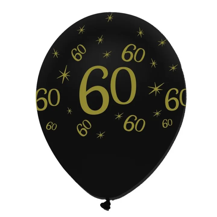 Ballon Zahl 60 Schwarz/Gold, 6 Stück