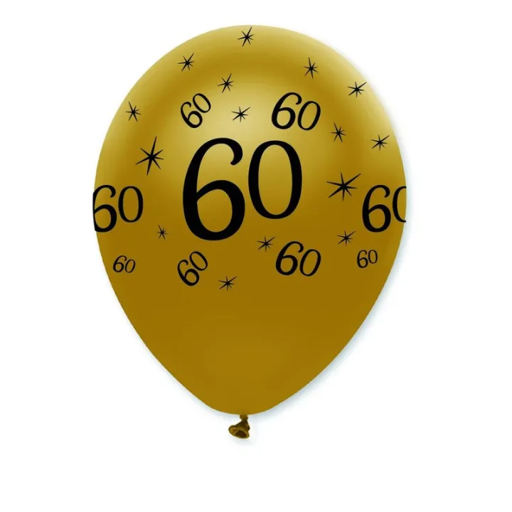 Ballon Zahl 60 Schwarz/Gold, 6 Stück