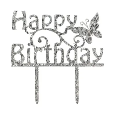 Cake Topper "Happy Birthday" Glitzer