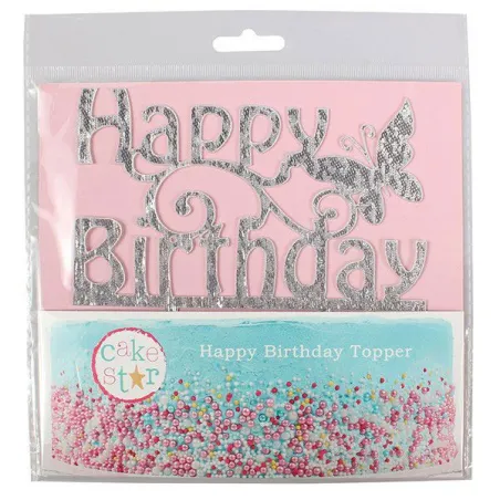Cake Topper "Happy Birthday" Glitter