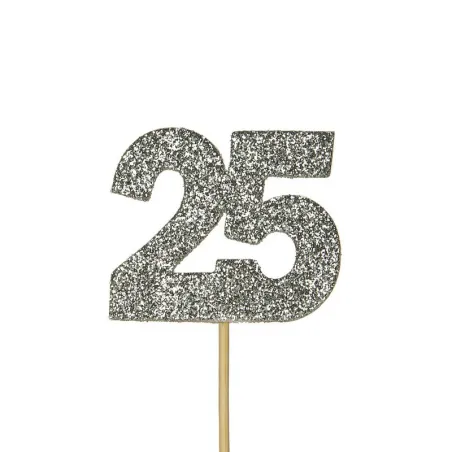 Cupcakes Topper Numero 25 Argento, 12 pezzi