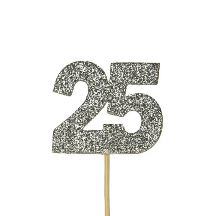 Cupcakes Topper Numero 25 Argento, 12 pezzi