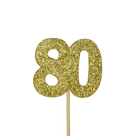 Cupcakes Topper nombre 80 or, 12 pièces