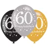 Glitzer Ballon 60 Jahre, 6 Stück