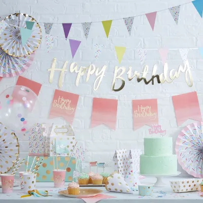 Guirlande Or Happy Birthday, 1,5 mètre
