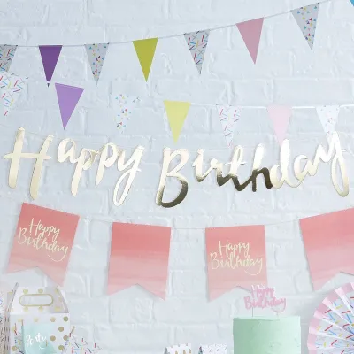Girlande Gold Happy Birthday, 1.5 Meter