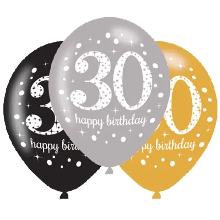 Palloncino glitterato 30 anni, 6 pezzi