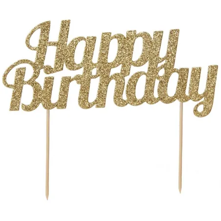 Happy Birthday Cake Topper Oro