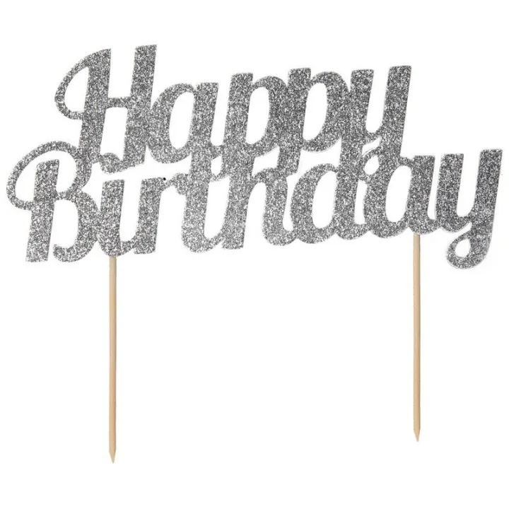 Happy Birthday Cake Topper Argento