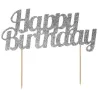 Happy Birthday Cake Topper Argento