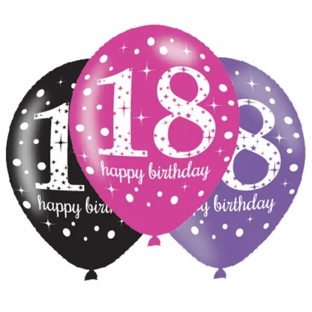 Ballons Happy Birthday 18 ans, 6 pièces