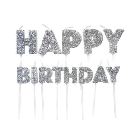 Happy Birthday Kerzen Argento, 13 pezzi