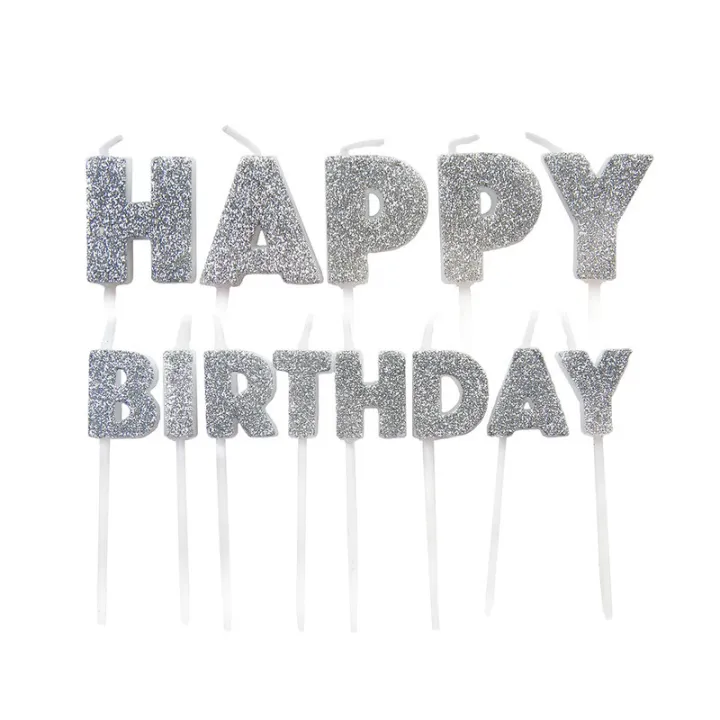 Happy Birthday Kerzen Argento, 13 pezzi