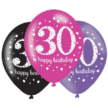 Ballons Happy Birthday 30 ans, 6 pièces