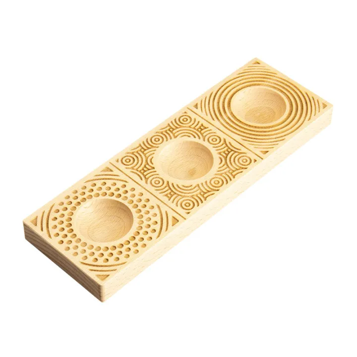 Hand-carved ravioli 3-piece wooden mold circles