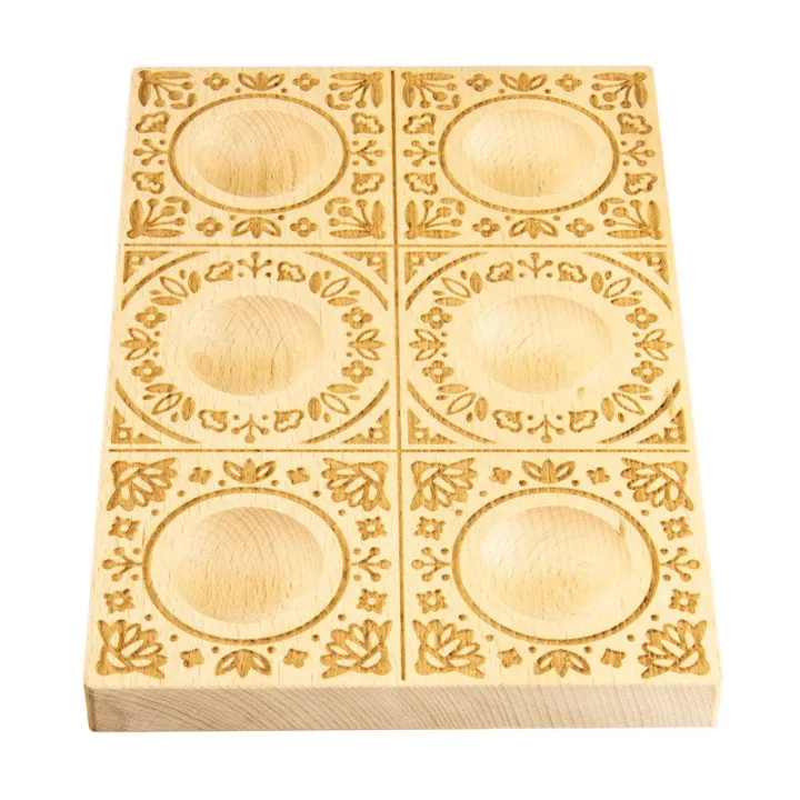 Handgeschnitzte Ravioli 6er-Holzform Blumen