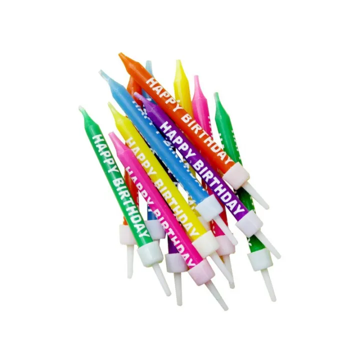 Candles Happy Birthday colorful, 12 pieces for noble birthday cakes