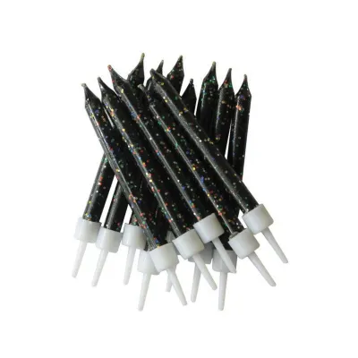 Kerzen Schwarz mit Glitzer, 12 Stück