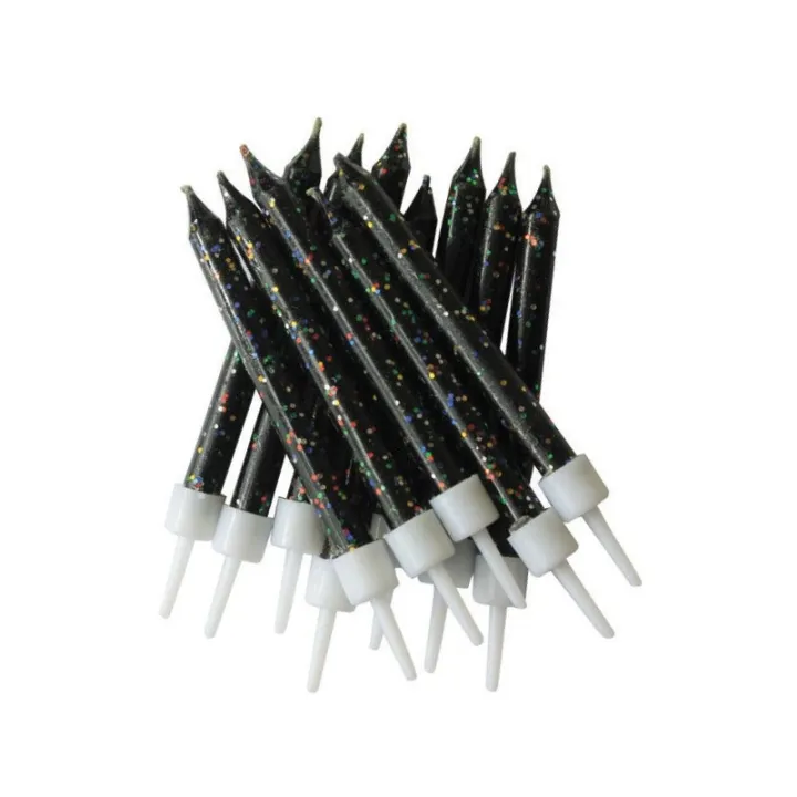 Candeline Nere con Glitter, 12 pezzi