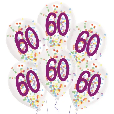 Ballon confetti 60 ans, 6 pièces