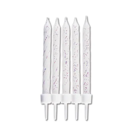 Candele bianche con glitter, 10 pezzi