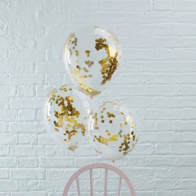 Konfetti Ballon Gold, 5 Stück