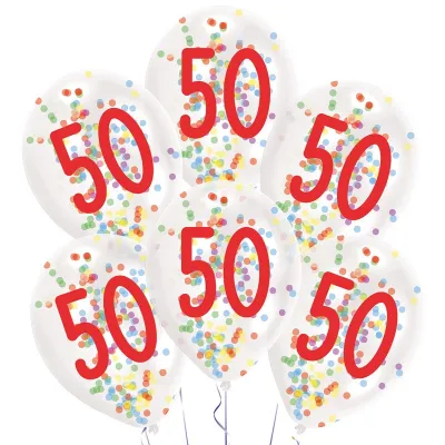 Konfetti Ballon 50 Jahre, 6 Stück