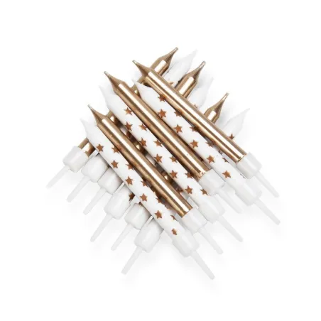 Candeline Metallic Oro / Bianco con Stelle, 12 pezzi