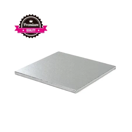 Piatto torta quadrato extra forte in argento 30 x 30 cm per un trasporto sicuro