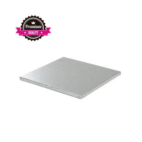 Cake plate square extra strong silver 25 x 25 cm for safe transport