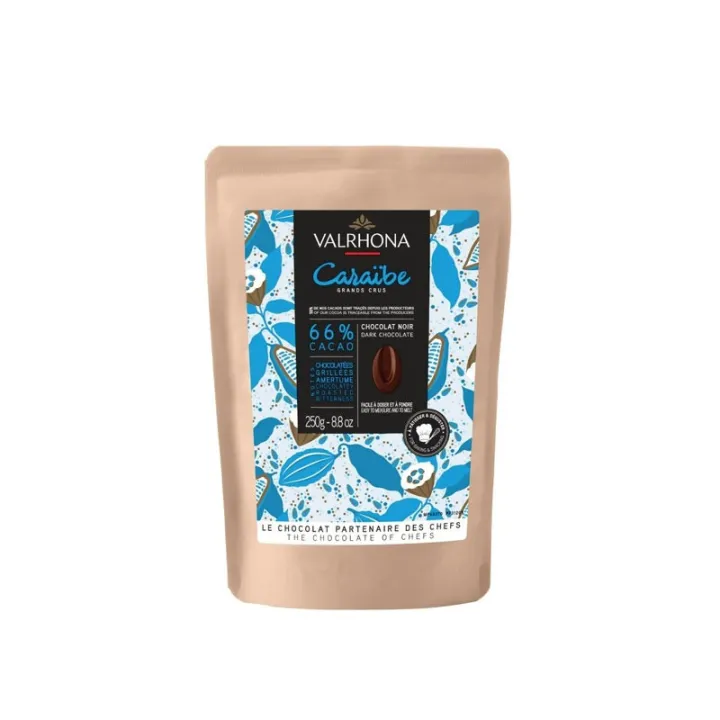 Valrhona dark couverture, Caraibe 66% for high quality chocolate products.