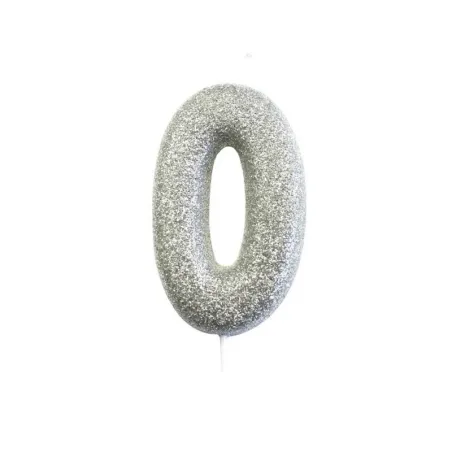 Number candle 0 silver glitter for birthdays, anniversaries and other occasions