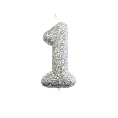 Zahlenkerze 1 Silber Glitzer für Geburtstage, Jubiläen und andere Anlässe