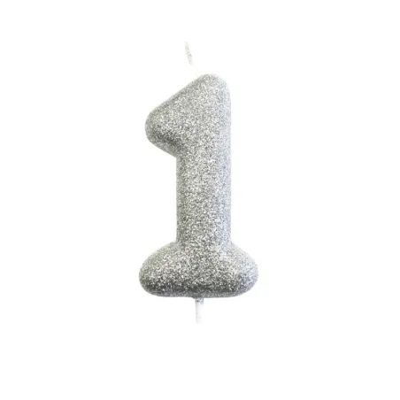 Number candle 1 silver glitter for birthdays, anniversaries and other occasions