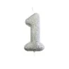 Candela numerica 1 glitter argento per compleanni, anniversari e altre occasioni