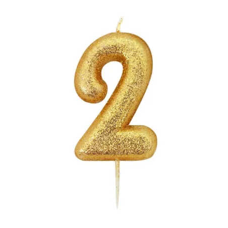 Number candle 2 gold glitter for birthdays, anniversaries and other occasions