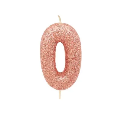 Zahlenkerze 0 Rosegold Glitzer für Geburtstage, Jubiläen und andere Anlässe