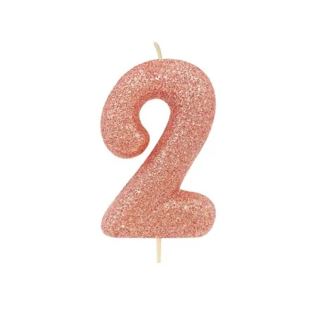 Bougie numéro 2 or rose scintillant pour les anniversaires, les jubilés et autres occasions