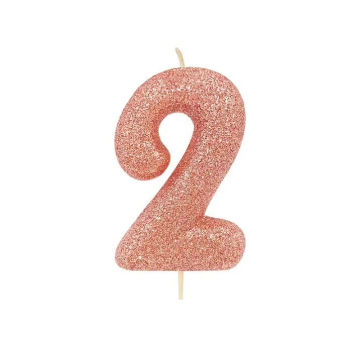 Bougie numéro 2 or rose scintillant pour les anniversaires, les jubilés et autres occasions