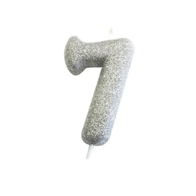 Zahlenkerze 7 Silber Glitzer für Geburtstage, Jubiläen und andere Anlässe