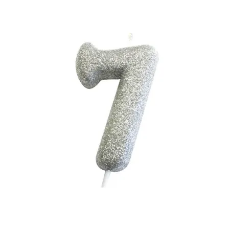 Number candle 7 silver glitter for birthdays, anniversaries and other occasions