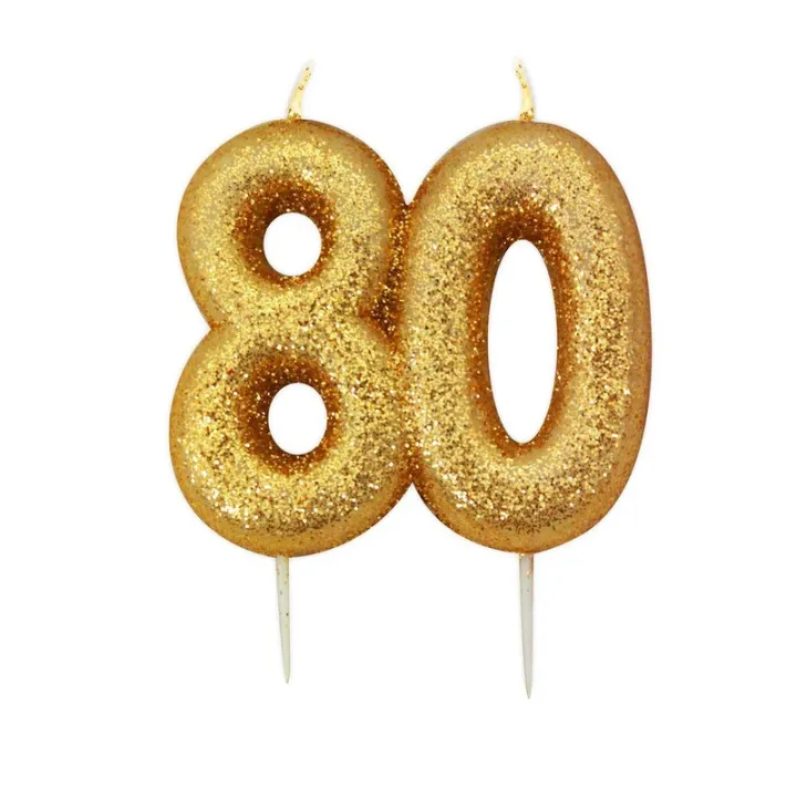 Number candle 80 gold glitter for birthdays, anniversaries and other occasions