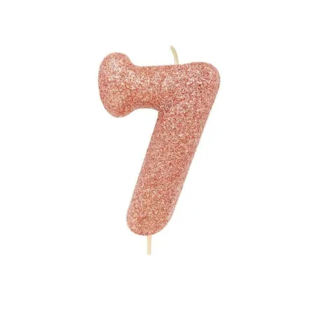 Candelina numero 7 oro rosa glitter per compleanni, anniversari e altre occasioni
